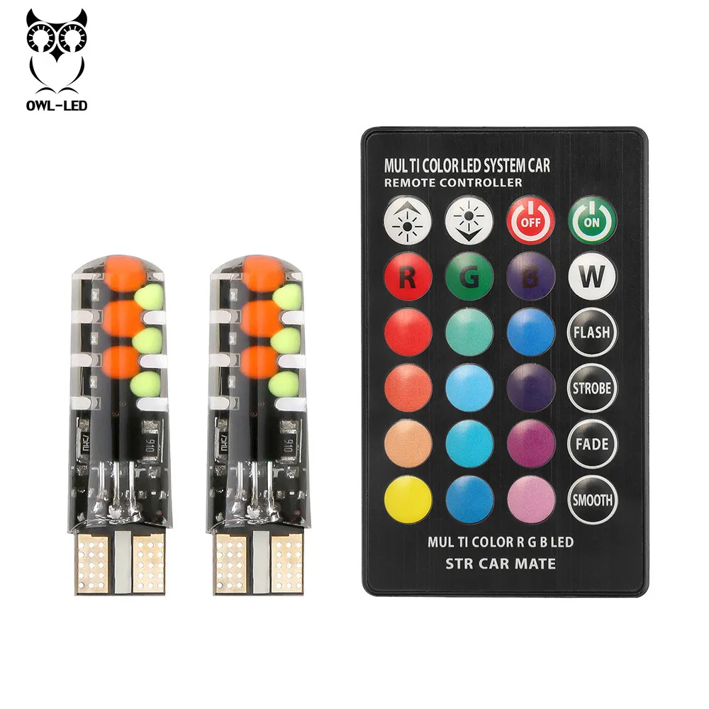 

Led W5W T10 RGB Clearance light New Universal Car RGB COB 12SMDs Colorful Multi Mode Car Light Bulbs With Remote Controller