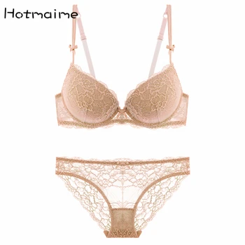

Sexy thin thick lace push up bra underwear set deep V-neck temptation small plus size bra set