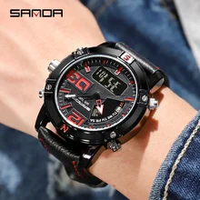 SANDA, Брендовые спортивные мужские часы с хронографом, водонепроницаемые, кожаные, мужские армейские военные часы, мужские кварцевые часы, мужские часы