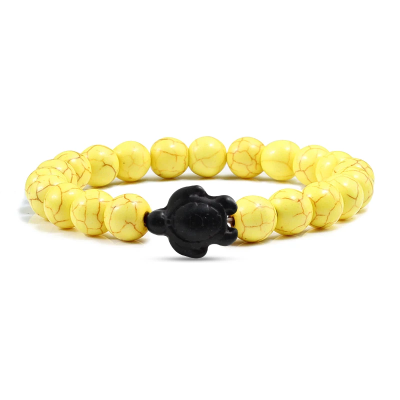 Модный браслет с черепахой для мужчин и женщин, очаровательные ювелирные изделия из черной лавы, эластичные браслеты для здоровья, подарок для пары - Окраска металла: Yellow