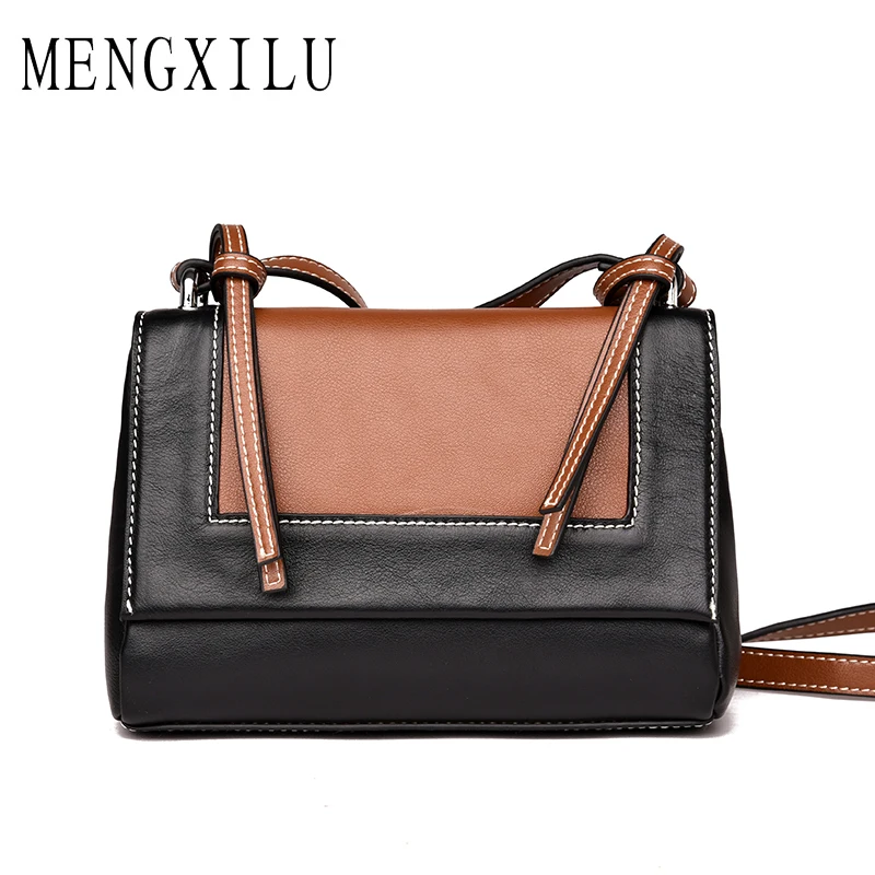 

MENGXILU Vintage Genuine Leather Bag For Women Messenger Bag Ladies Crossbody Bags Handbags Women Famous Brand Designer Panelled