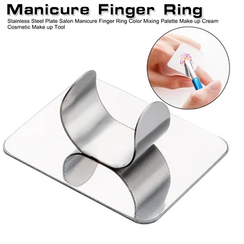 

Salon Manicure 1pc Finger Ring Color Palette Make up Cream Foundation Mixing Palette Cosmetic Make up Tool Stainless Steel Plate
