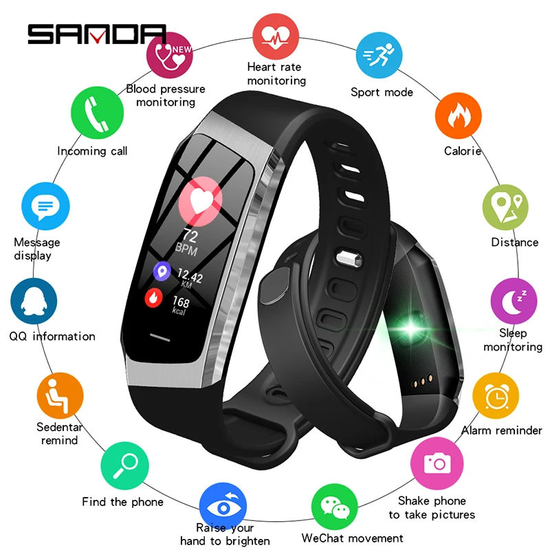 SANDA E18 Смарт-часы IP67 Водонепроницаемый монитор сердечного ритма крови Давление