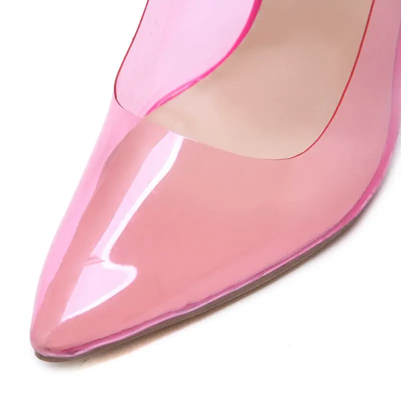 Модная женская обувь насосы носком туфли без застежки Туфли-стилеты Обувь на высоком каблуке из прозрачного ПВХ с розовое роскошное свадебное платье невесты shoes40
