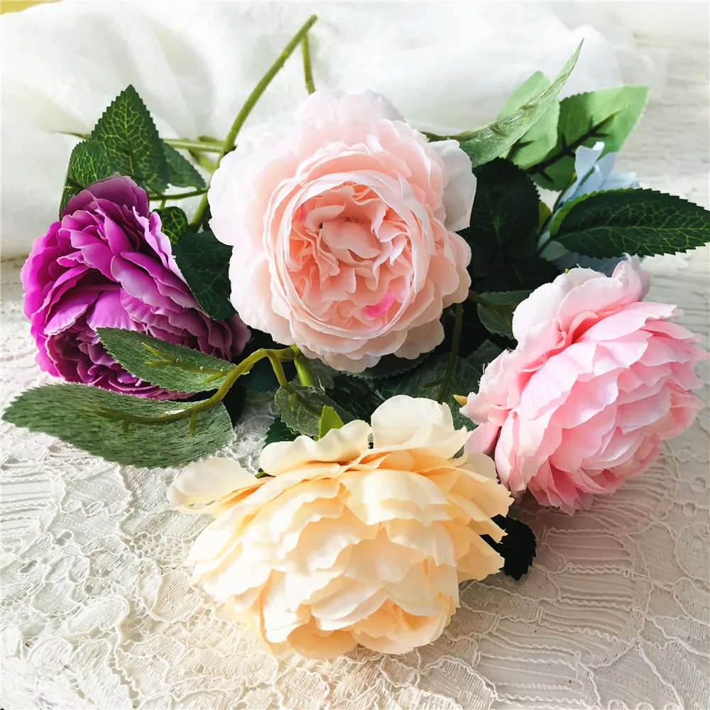 Искусственные пионы, 1 головка, букет для дома, свадебные украшения, шелковые розы, маленький букет, искусственный цветок
