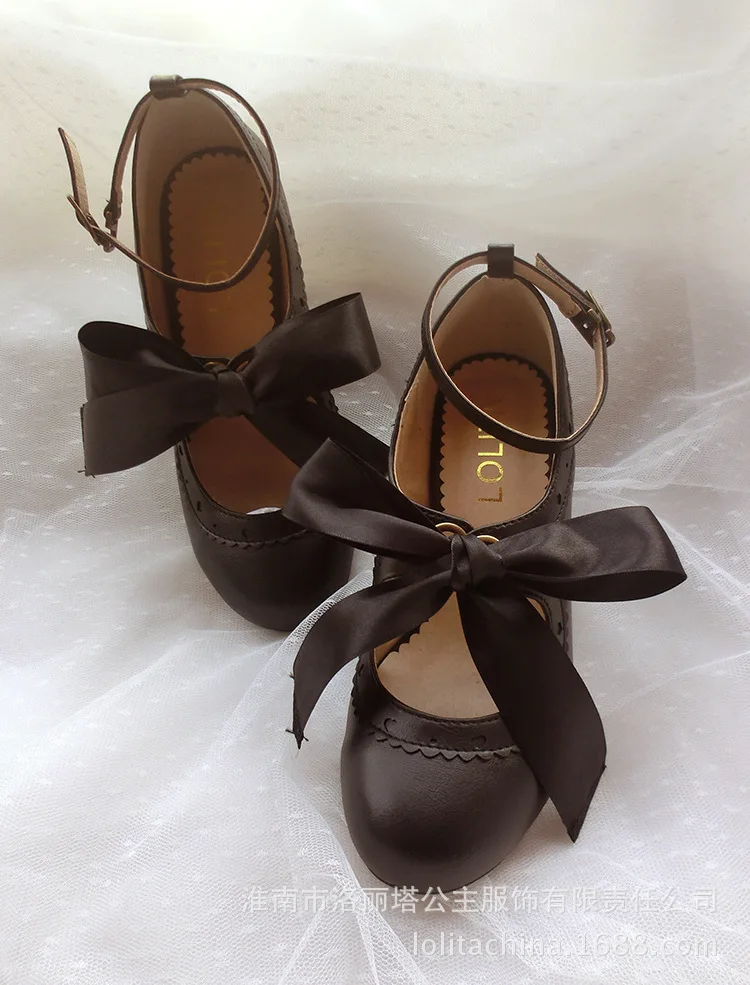 Женская обувь в стиле Лолиты; женские балетки с лентами для костюмированной вечеринки; тонкие туфли для девочек; туфли-лодочки на высоком каблуке с милым бантом; Size35-40