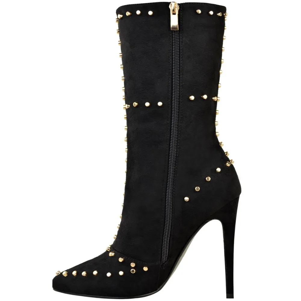 Sexy Talons Mode Deux Nouveau Mince As Femme Hiver Automne Sur Picture Bout Styles Picture as Bottes Parti Genou Le Hauts Pointu Rivet Chaussures qZqndTE