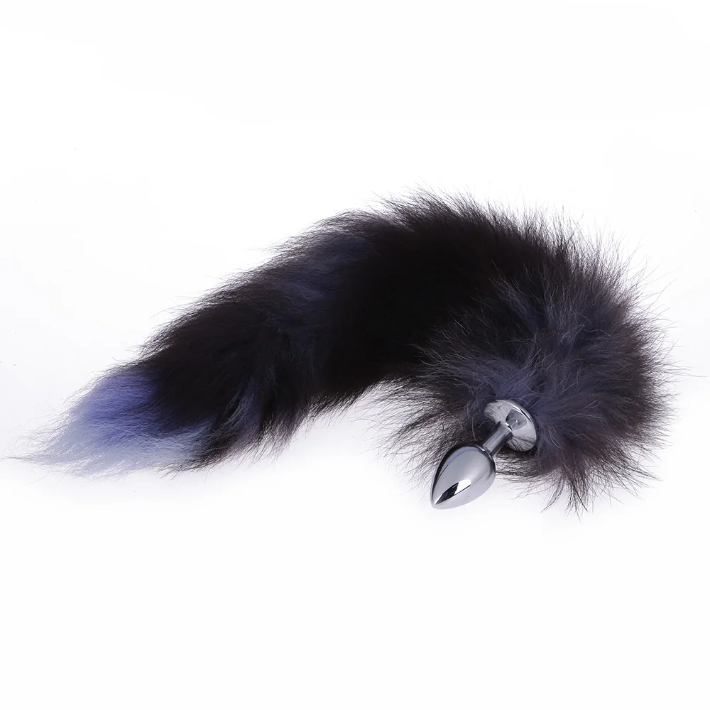 Funny Butt Toy Plug Anal Insert Stainless Steel Black Fox Fur Tail Stoppers