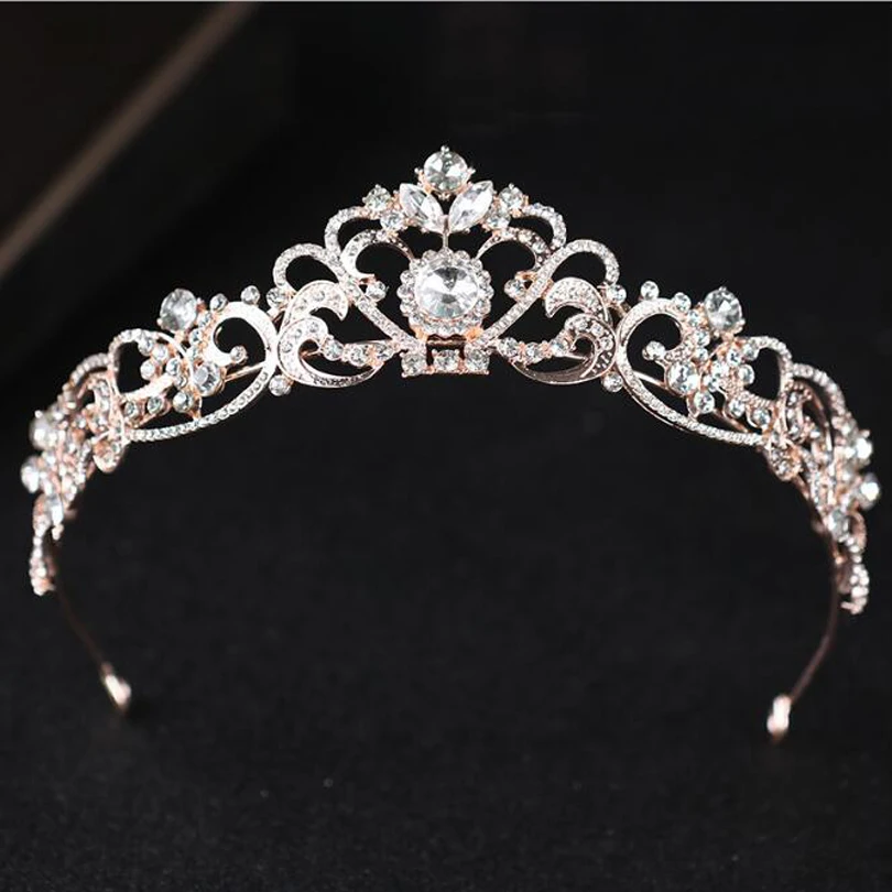 

Luxury Rose Gold Silver Bridal Crowns Handmade Tiara Bride Headband Crystal Wedding Diadem Queen Crown Wedding Hair Accessories