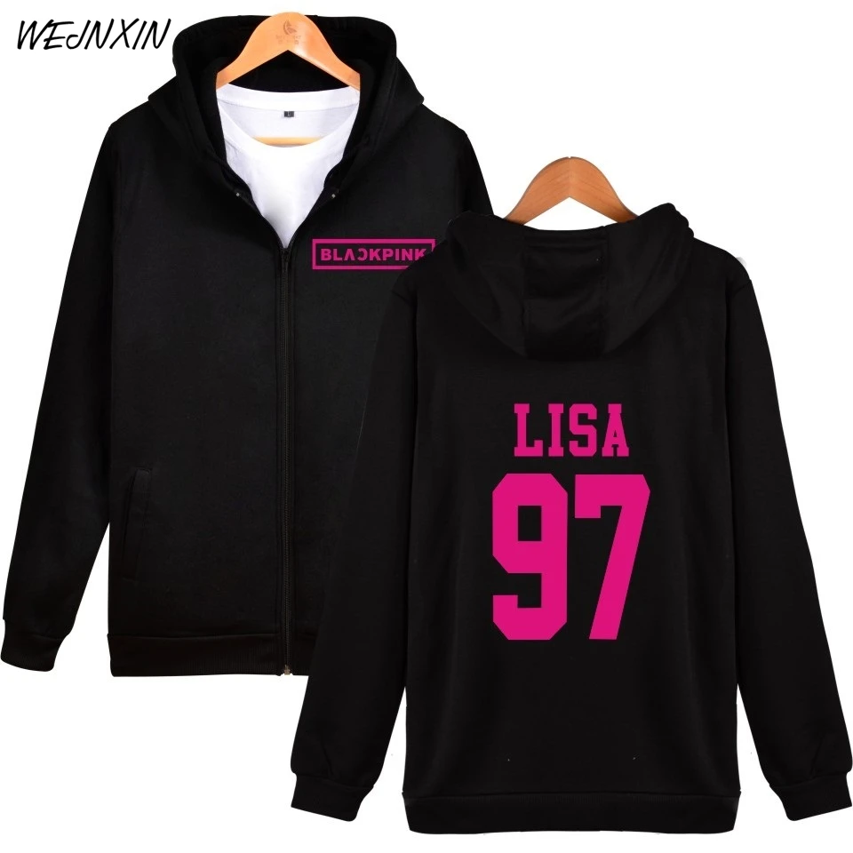 

VAGROVSY KPOP Blackpink Album Zip-up Hoodies Women And Sweatshirts Member Name Print Fleece Harajuku Hoodie Sudaderas Mujer