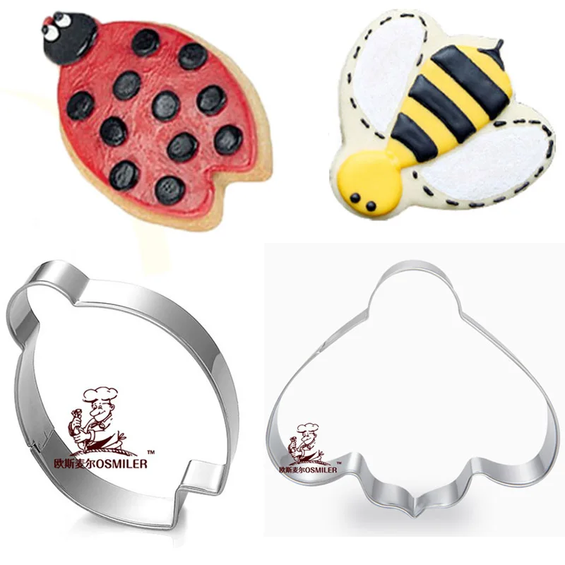 

2pcs Ladybug bee metal cookie cutter Mousse ring gateau reposteria Fondant biscuit pastry cake decoration cupcake topper