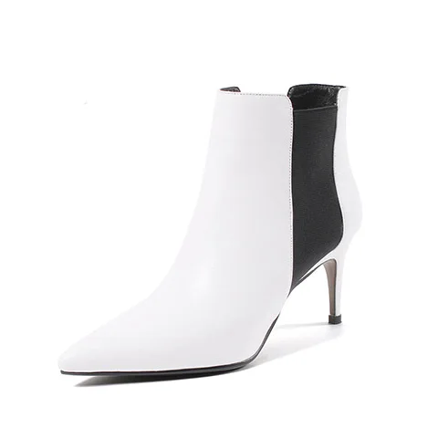 Пикантные вечерние ботильоны из натуральной кожи с острым носком в китайском стиле; Стрейчевые женские сапоги для верховой езды на высоком каблуке-шпильке; Цвет черный, белый - Цвет: white