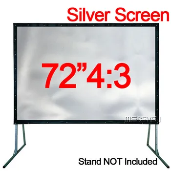

3D Metal Silver Screen 72 inch 4:3 Portable Wall Mounted Front Projection Screen Curtain with Black Border and Eyelets