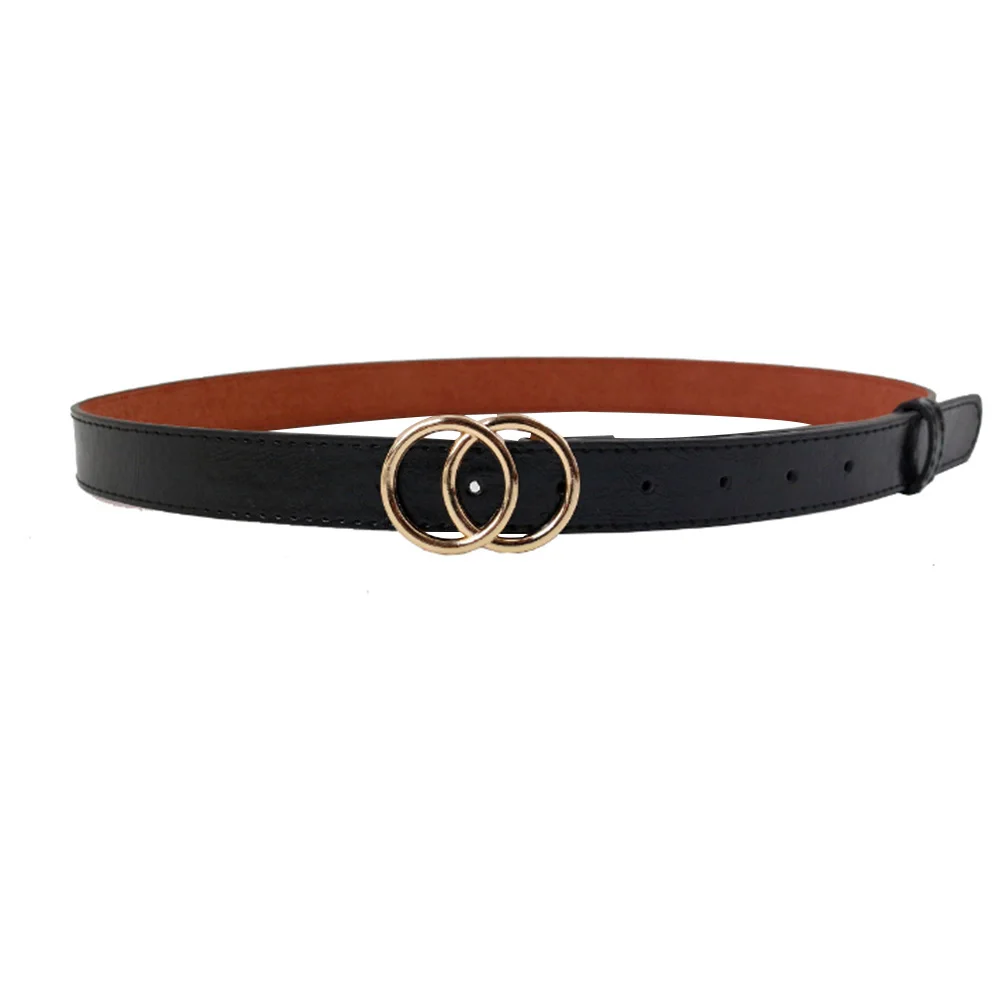 

All-Match Double Ring Buckle Wear Resistant Long Faux Leather Tighten Decorative Soft Solid Women Belt Lightweight Holes Casual