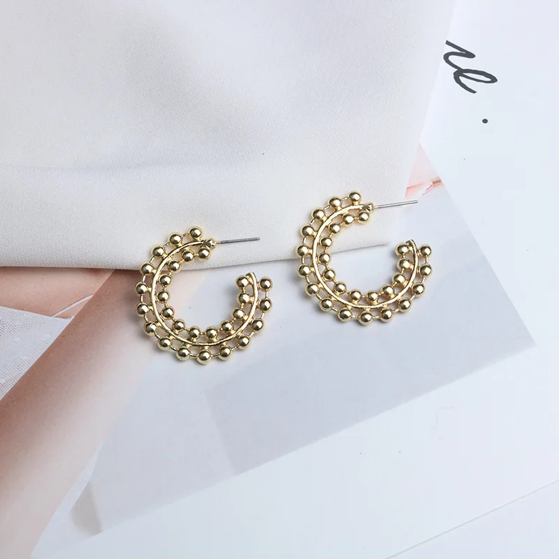 

2019 Gold Color C Shaped Hammered Drop Earrings for Women Textured Open Circle Earrings Hoops Minimalist Metal Earrings Bijoux