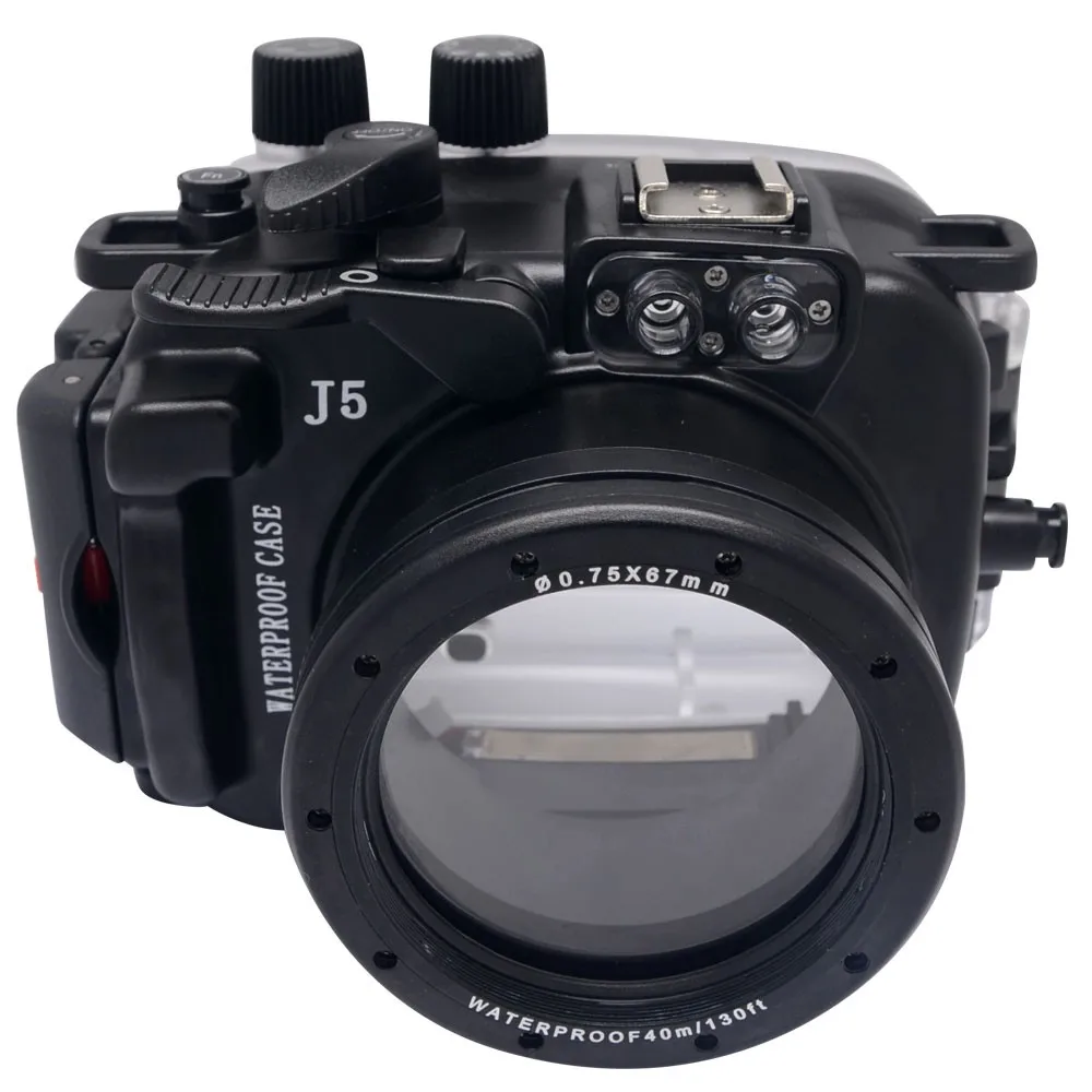 Увеличением фокусного расстояния Mcoplus 40 м/130ft Водонепроницаемый(IPX8) Камера подводный Корпус Водонепроницаемый корпус чехол для цифровых зеркальных фотокамер Nikon J5 может занять от 10 до 30 мм объектив