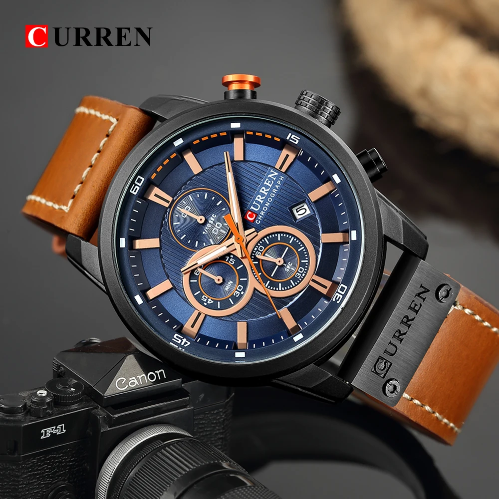 CURREN Luxury Brand Men Military Sport Watches Men's Quartz Clock Leather Strap Waterproof Date Wristwatch Reloj Hombre