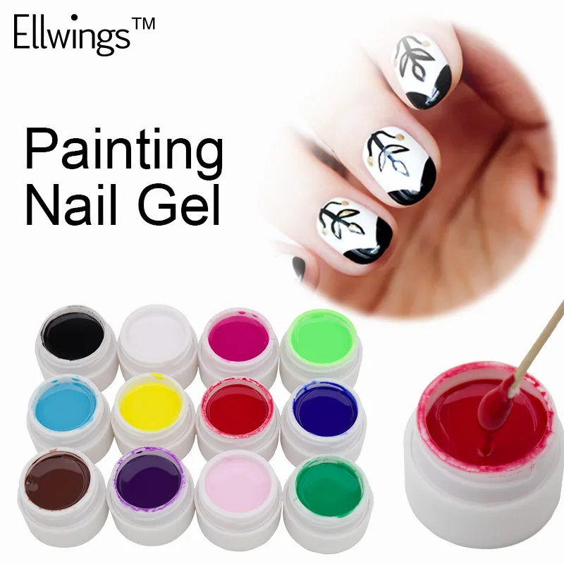 

Ellwings 8ml Glitter Painting Nail Gel Polish Semi Permanent Nail Art Design Glue 12 Colors Drawing Gel Nail Varnish