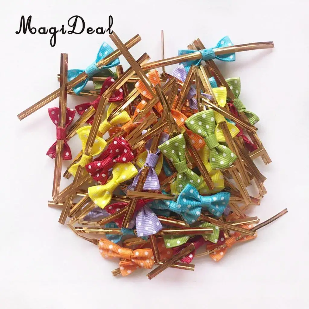 50pcs Cute Bowknot Metallic Twist Ties Wire  for Candy Lollipop Cake Pop Cello Paper Bag Sealing Gift Party Decor Supplies 8cm