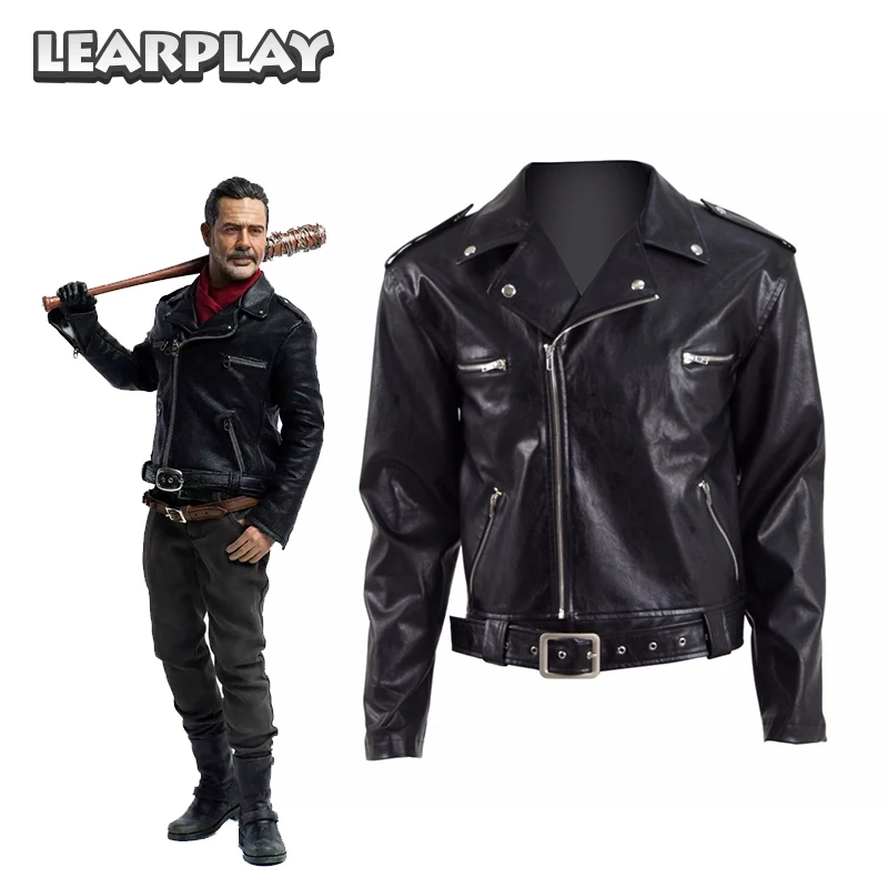 

The Walking Dead Negan Jacket Cosplay Costumes Men Adults Black Motocycle PU Leather Cool Short Coat Top Halloween Party