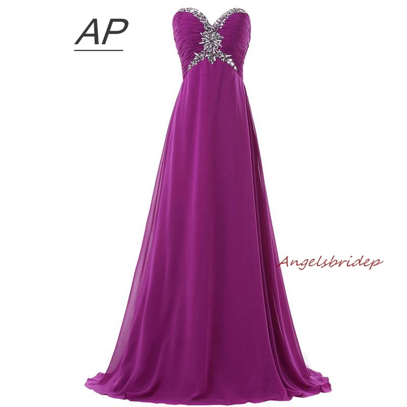 

ANGELSBRIDEP Purple Evening Gown Robe De Soiree Sexy Sweetheart Crystals Full-Length Chiffon Formal Party Gown Online Hot Sale