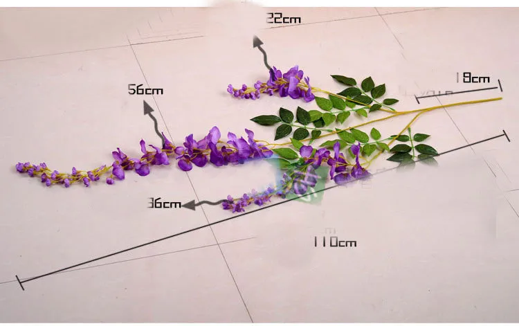 110 см Вистерия искусственная цветы роскошные свадебные украшения в виде вьющегося стебля с цветами цветок из искусственного шелка Глициния; вьющиеся растения; ротанг для дома