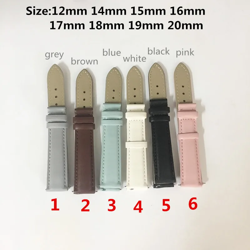 

Lady's Fashion Genuine Leather Watchband 12 14 16 17 18 19 20mm Pink/Blue/Brown/Grey/Black Breathable Calfskin Strap for Brands