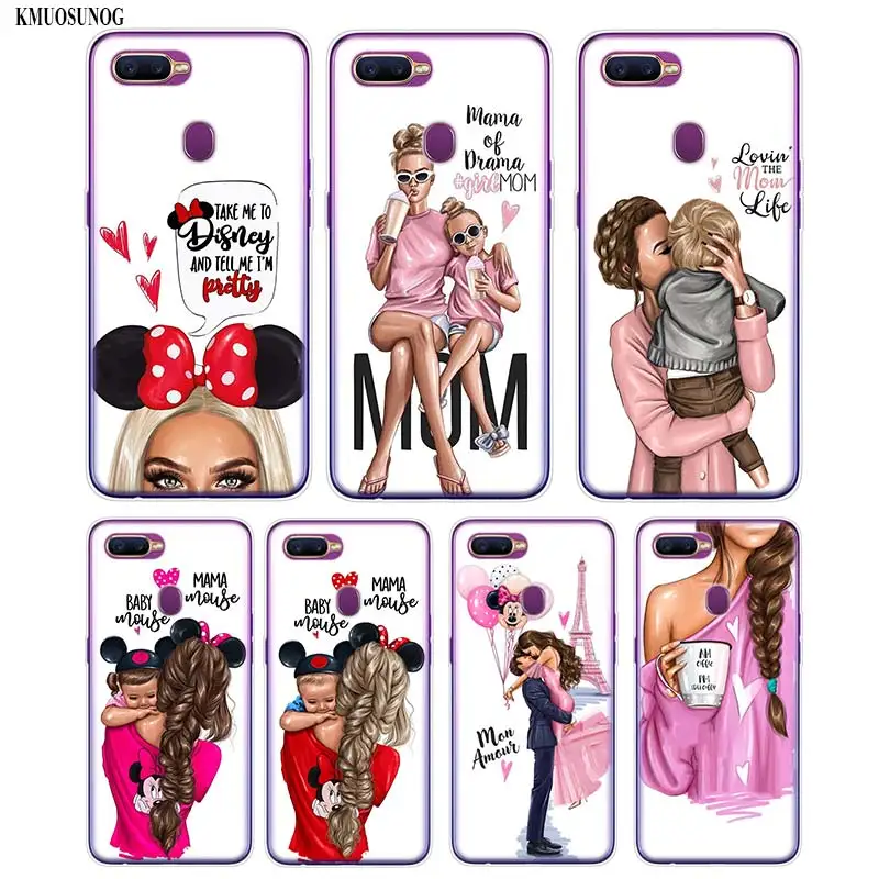 

Transparent Soft Silicone Phone Case Baby Mom Girl Hot Fashion Printing for OPPO F5 F7 A5 Realme 2 A7 R9S R15 R17 Cover
