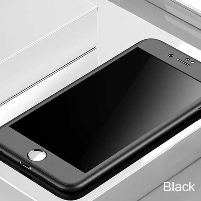 360 Полный чехол для телефона для iPhone X 8 6 6s 7 Plus 5 5S SE PC защитный чехол для iPhone 7 8 Plus XS чехол для MAX XR со стеклом - Цвет: Black