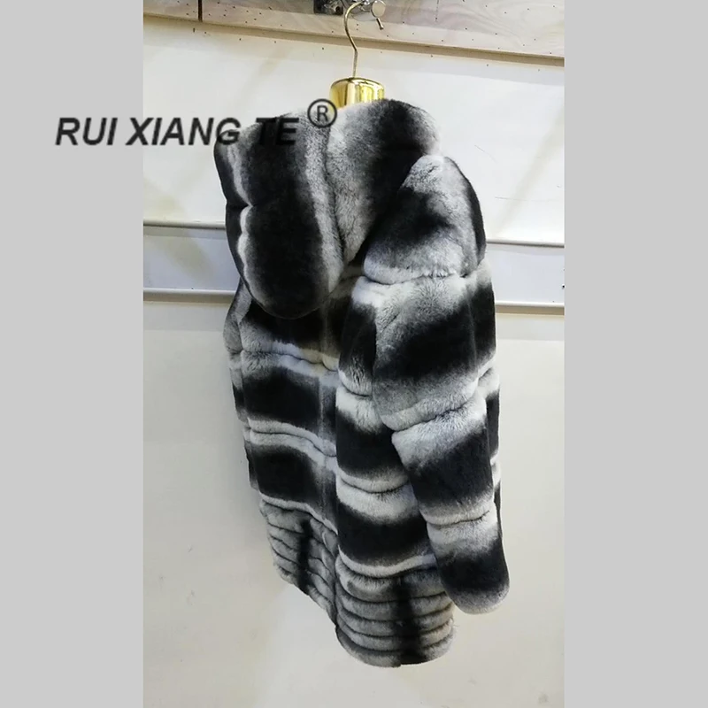 Chinchilla Collar D'hiver Lapin Véritable De With Livraison Luxe Femmes Manteau chinchilla Hood Avec Gratuite Capuche dark Chaud Rex Ruixiangte Fourrure Grey 4wZxqSBpx7