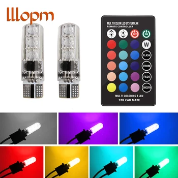 

2 Pieces T10 W5W LED Car Lights LED Bulbs RGB With Remote Control 194 168 501 Strobe Led Lamp Reading Lights White Red Amber 12V