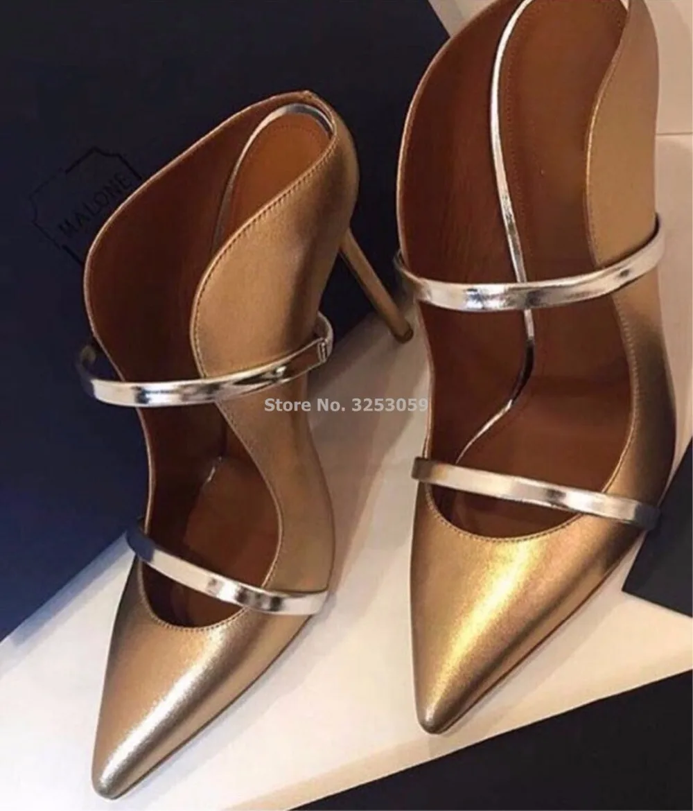ALMUDENA Lady Fabulous Purple Gold Pointed Toe High Heel Pumps Slip-On Special Shallow Cut Straps Party Shoes Designer Slippers