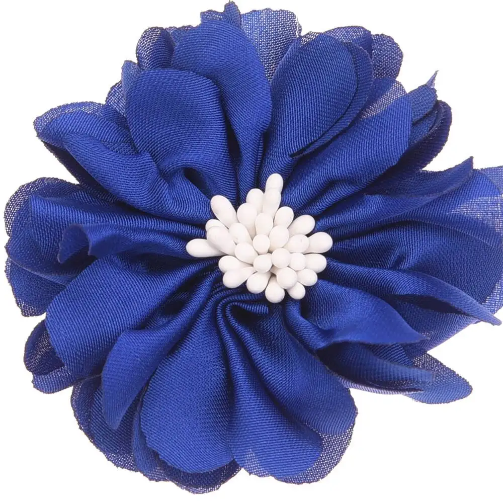 10PCS Chiffon Flowers blossom Hair Accessoreis Wedding decoration flower No Hair Bow Barrette Boutique Head wrap DIY Accessory - Цвет: Royal Blue