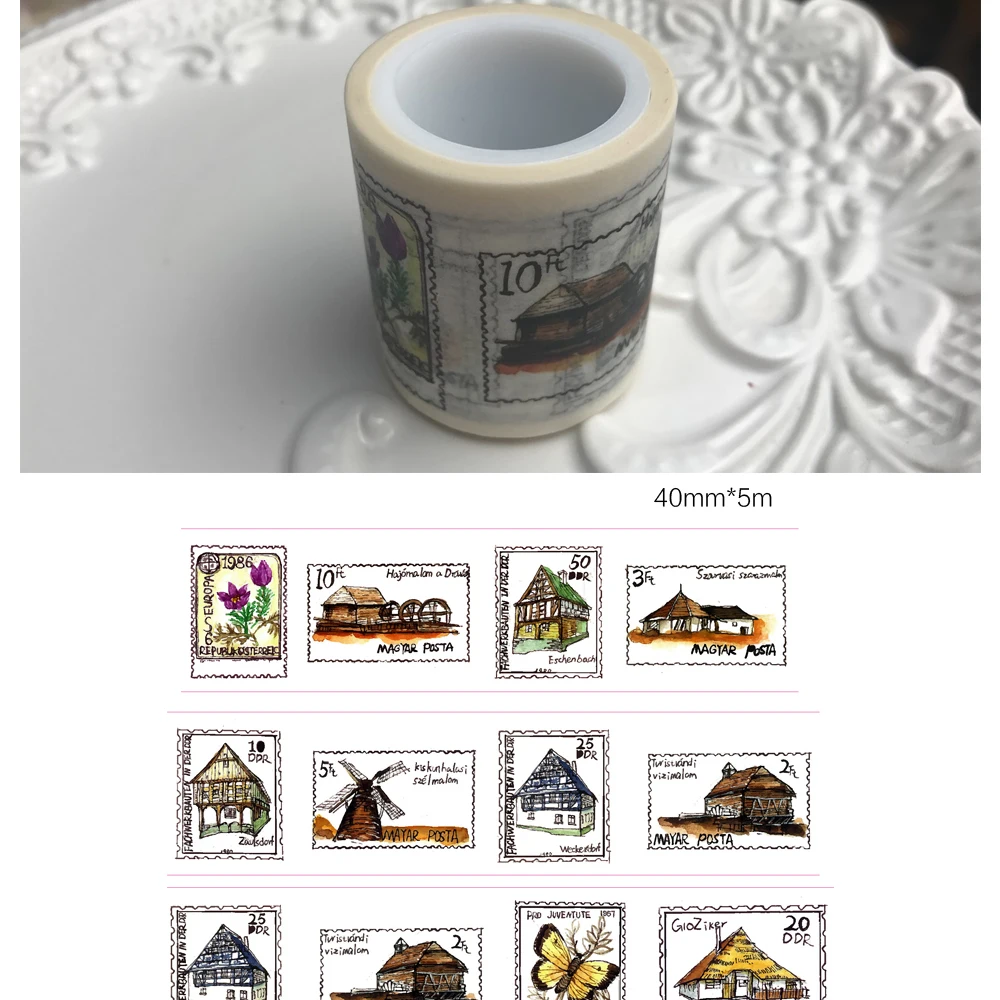 

4cm 5m 1 pcs Hand drawing stamp design washi tape Scrapbook use as Sticker gift seal Label Masking home gift decor