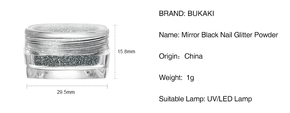 BUKAKI блеск для ногтей зеркальный эффект черный порошок хром пигмент для УФ-гель для ногтей Дизайн ногтей Блеск дизайнерские украшения
