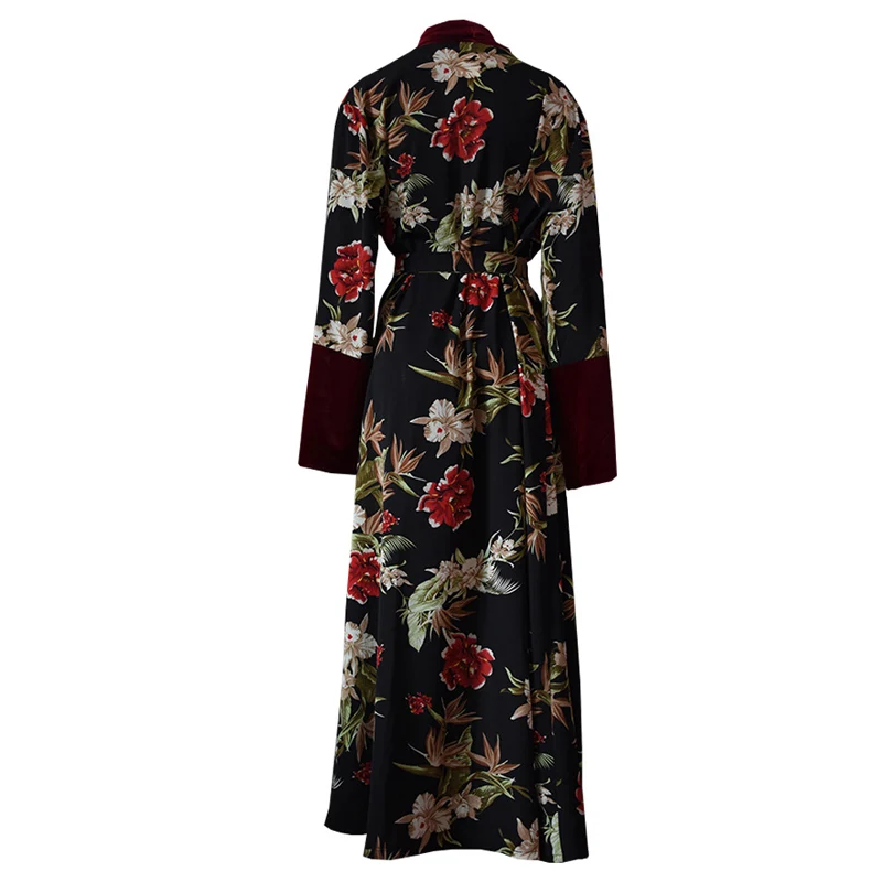 Plus Size Spring Velvet Abaya Kimono Kaftan Dubai Arabic Islam Women Floral Cardigan Muslim Hijab Dress Turkish Islamic Clothing