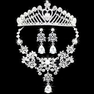 Design de Moda Flor De Cristal Pérola Da Noiva 3 pcs Set Colar Brincos Tiara Tiara De Noiva Conjunto De Jóias de Casamento Para As Mulheres (2)