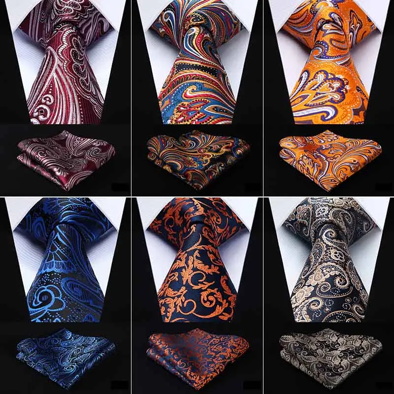 HISDERN Mens Check Plaid Striped Tie Handkerchief Wedding Silk Woven Classic Necktie /& Pocket Square Set