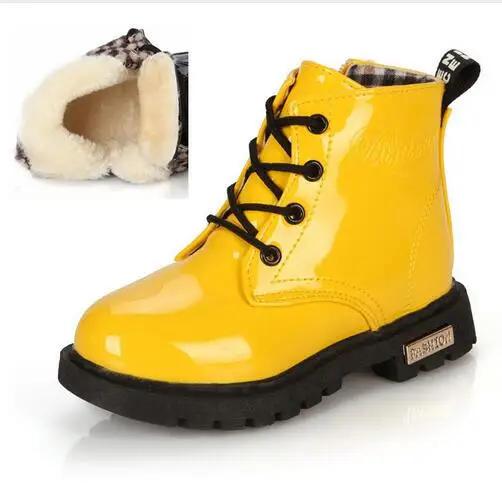 Детские ботинки на осень-зиму ботинки «мартенс» Обувь для детей Для мальчиков и обувь для девочек; 1-Дети 12 лет XZ05 - Цвет: Yellow with Fur