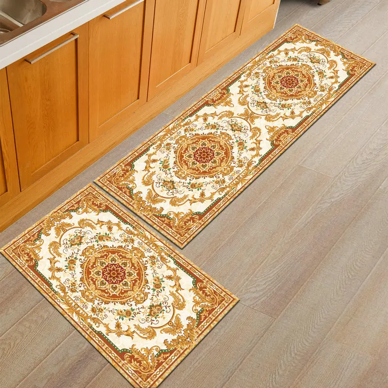 European Style Floral Printed 3D Rugs Anti-Slip Area Door Mats for Kitchen Living Room Bedroom Carpets Elegant Floor Rugs Mats