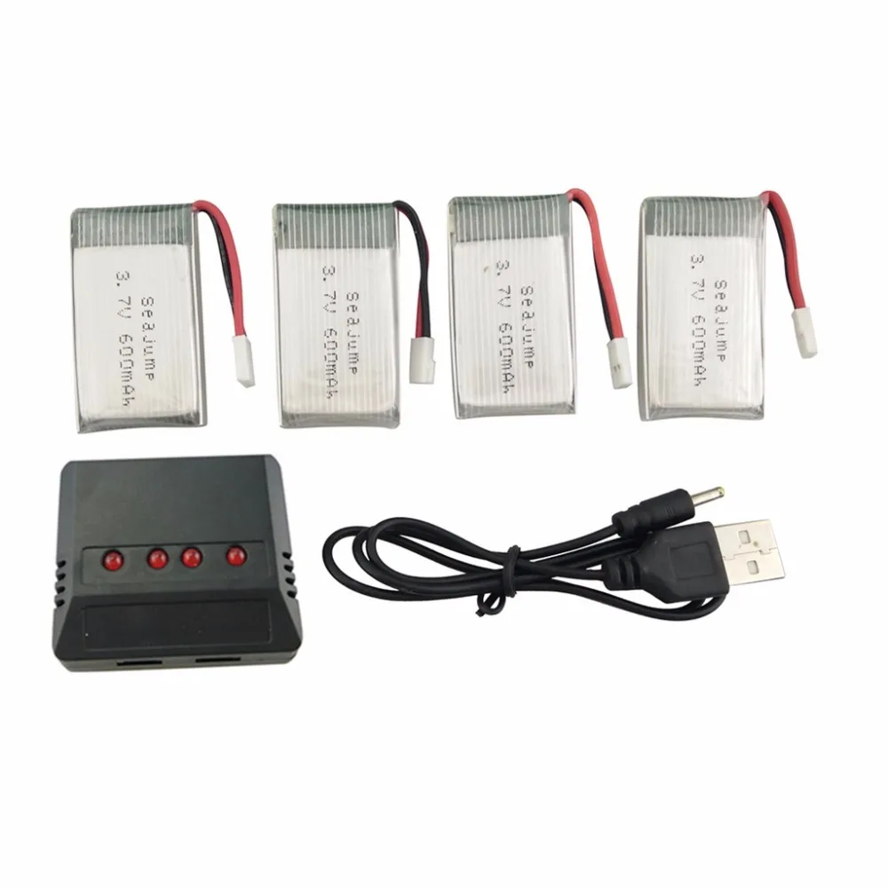 4PCS/Lot 3.7V 600mAh Lithium Battery with 4-in-1 USB Charger for MJX X708 X708W RC Quadcopter Spare Parts | Электроника
