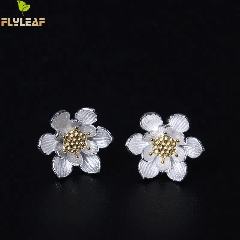 Flyleaf Стерлинговое Серебро Лотос цветы серьги гвоздики для женщин винтажные китайские элементы леди высококачественные украшения