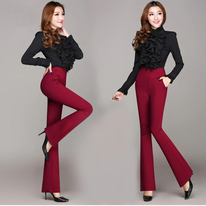 High waist women 2018 fashion office work pants plus size wide leg
