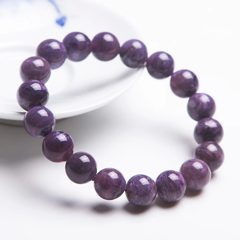11 мм натуральный фиолетовый Чароит драгоценный камень для женщин и мужчин Круглый ювелирный бисерный браслет русский Целебный Камень Мода Lucky AAAAA