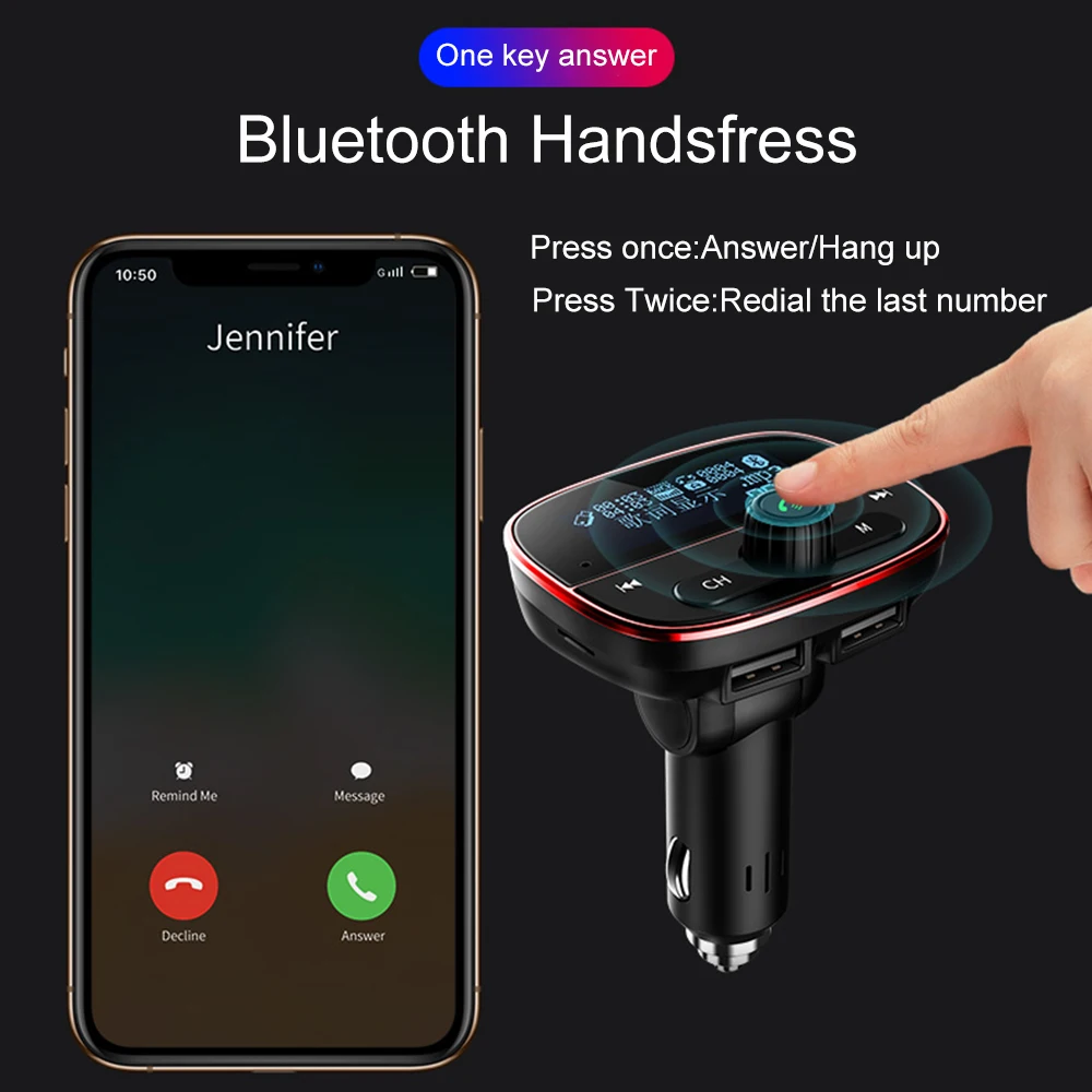 JINSERTA power ON OFF Bluetooth 5,0 fm-передатчик модулятор Handsfree автомобильный комплект AUX U диск TF карта MP3 музыкальный плеер