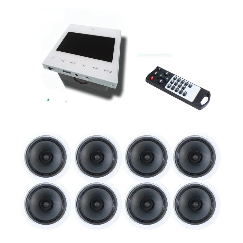 

SH0012 Home audio 4x15W Wall-mounted Digital Amplifier with 8 pieces of 6inch ceiling speakers, Supports USB/SD/AUX/BT/FM