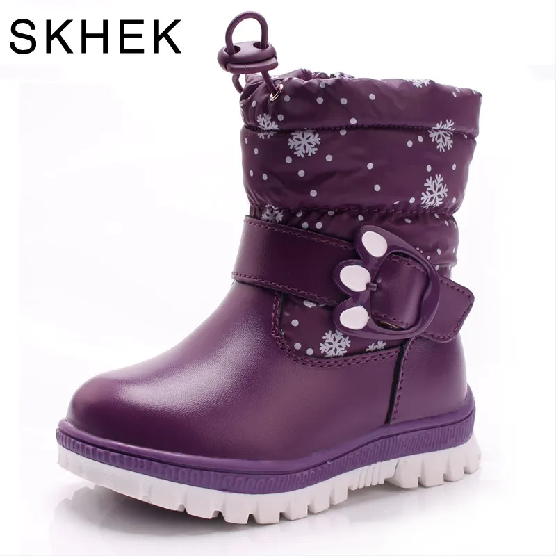 SKHEK/детские ботинки для девочек; зимние детские ботинки на резиновой подошве для мальчиков и девочек; зимние ботинки на молнии с круглым носком для мальчиков; обувь из хлопчатобумажной ткани; unis - Цвет: Фиолетовый
