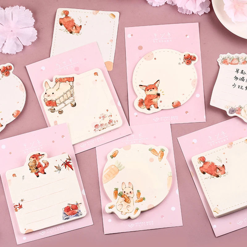 30 folhas/almofada bonito coelho e raposa nota pegajosa bloco de memorando pós adesivos agenda planejador artigos de papelaria material escolar de escritório|Bloco de notas| - AliExpress