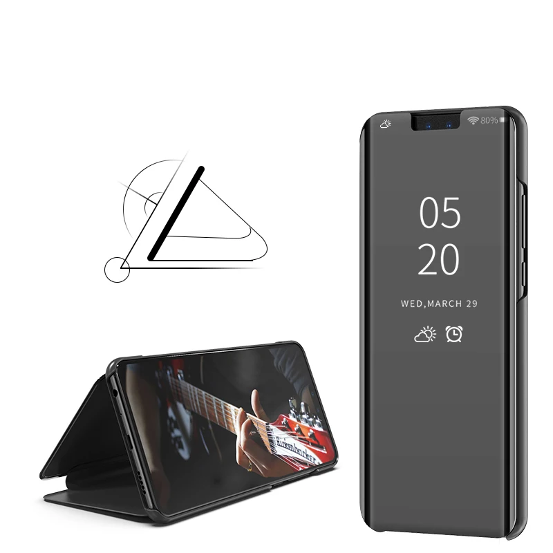 

Luxury Mirror Clear View Case for Huawei Y9 2019 Enjoy 9 plus Phone Cover Plating Base Vertical Stand