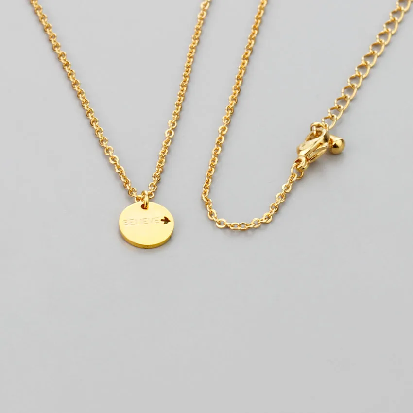 

Stainless Steel Engraved BELIEVE With Flying Bird Gold Necklace Minimal Geometric Round Necklaces Pendants For Women Men Jewelry